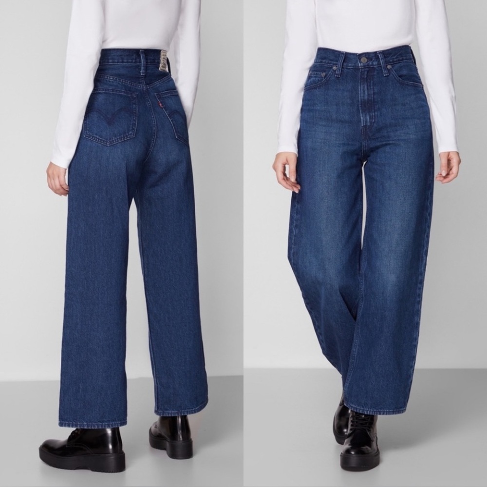 Levi's High Rise Wide Leg Jeans in Dark Blue